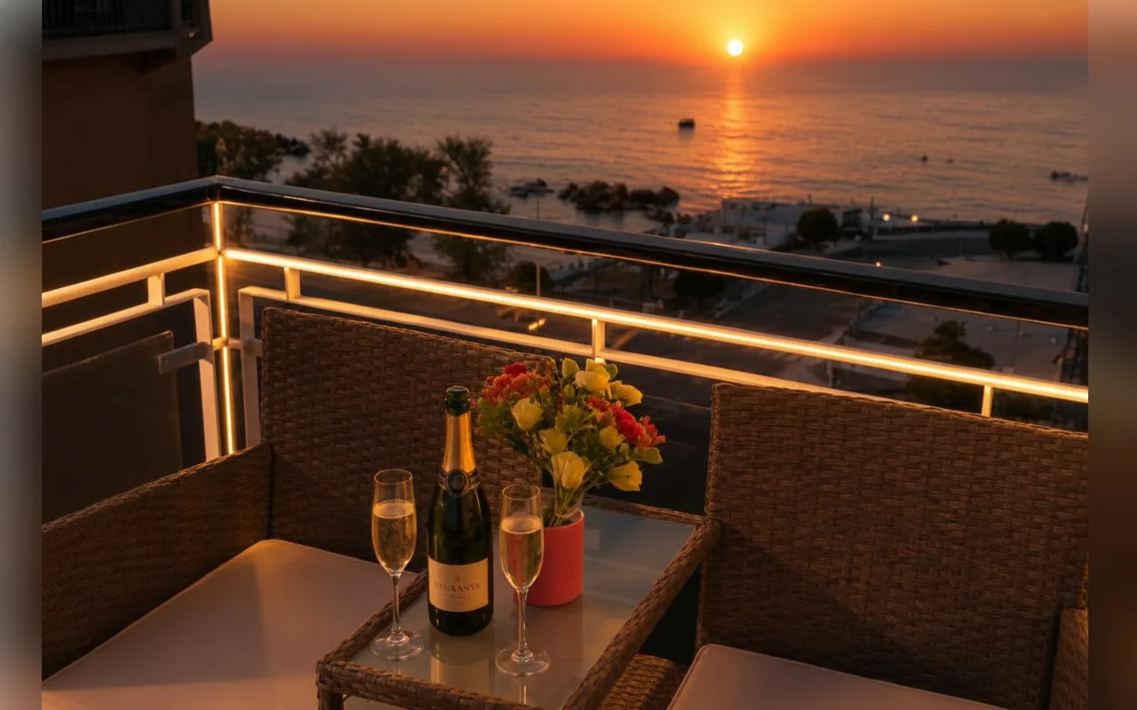 Balcone con vista sul tramonto nel Golfo di Salerno